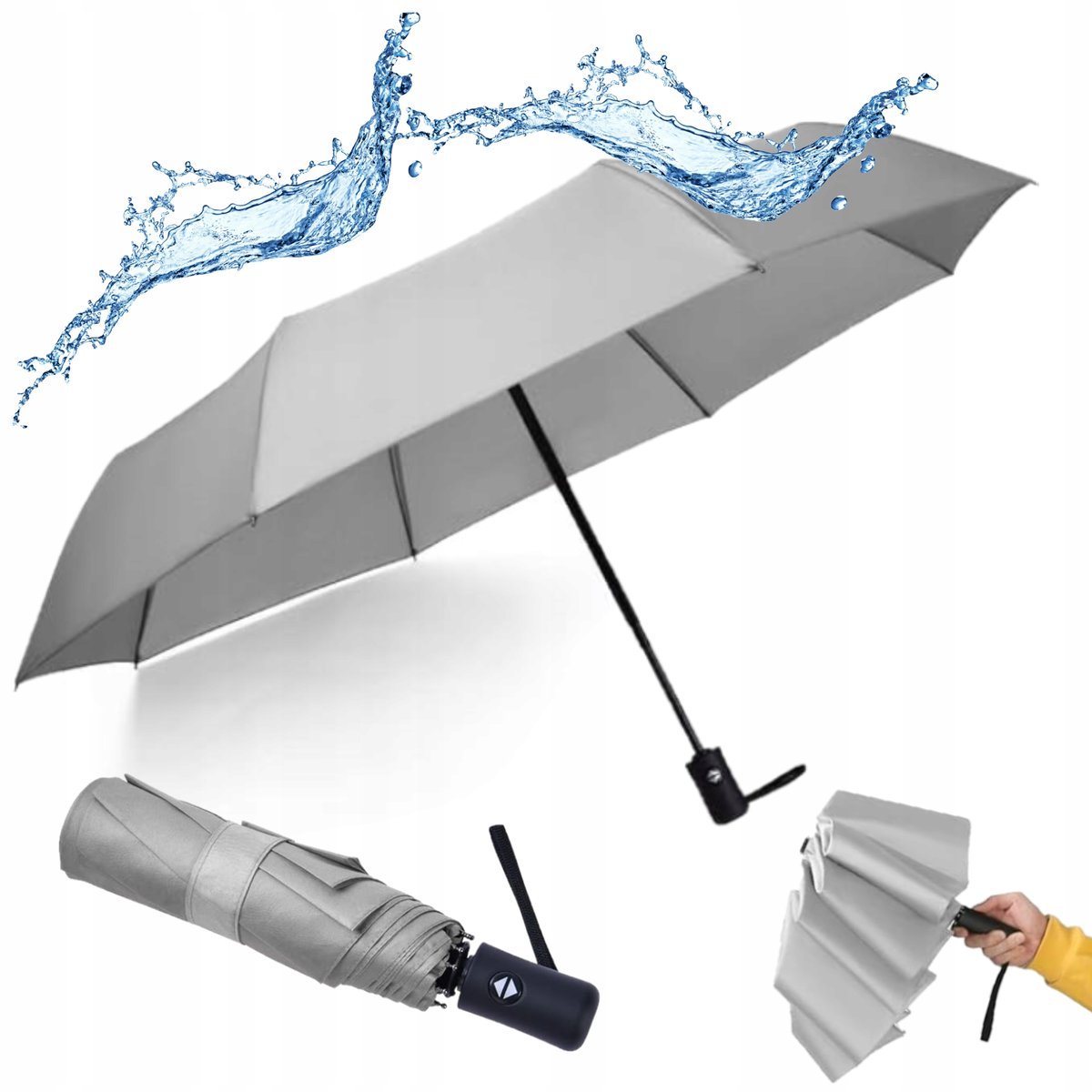 Parasolka Składana Automatyczna Duża Parasol Męska Damska Lekka XXL Szary