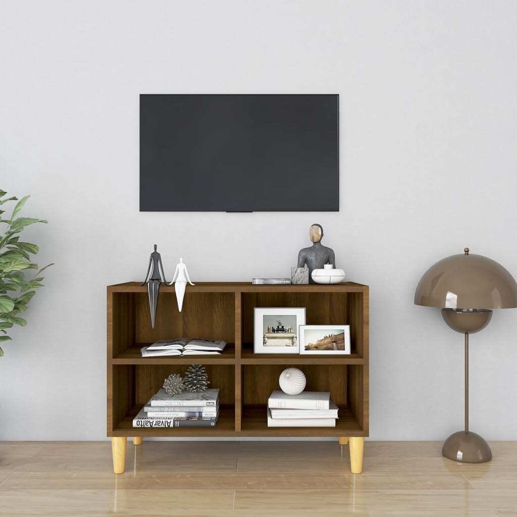 The Living Store szafka pod telewizor z nogami z litego drewna o wyglądzie brązowego dębu 69,5x30x50 cm