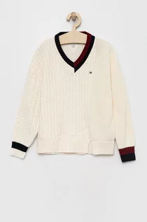 Swetry dla dziewczynek - Tommy Hilfiger sweter dziecięcy kolor biały - grafika 1