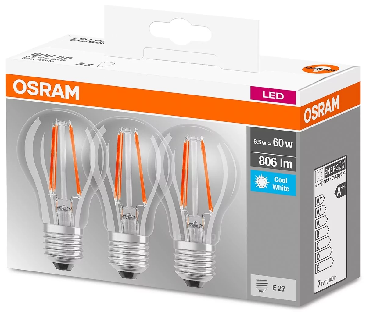 Osram ZESTAW 3x LED Żarówka BASE VINTAGE E27/6W/230V 4000K