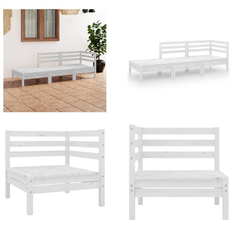 vidaXL 3-częściowy zestaw wypoczynkowy do ogrodu biała lita sosna - zestaw wypoczynkowy do ogrodu - zestawy wypoczynkowe do ogrodu - zestawy wypoczynkowe - zestawy wypoczynkowe