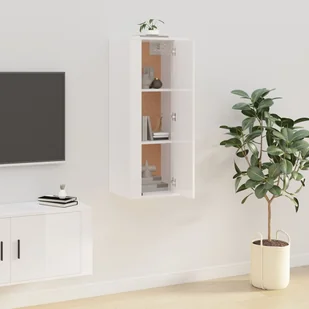 Lumarko Wisząca szafka TV, wysoki połysk, biała, 40x34,5x100 cm - Szafki RTV - miniaturka - grafika 5