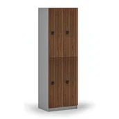 Szafki biurowe - Drewniana szafka skrytkowa, 4 schowki, zamek kodowy, szary/orzech - miniaturka - grafika 1