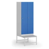 Szafki biurowe - Szafka ubraniowa z ławką, 2-drzwiowa, 1875 x 600 x 500/800 mm, zamek obrotowy, drzwi niebieskie - miniaturka - grafika 1