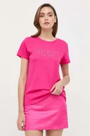 Koszulki sportowe damskie - Guess t-shirt bawełniany kolor różowy - miniaturka - grafika 1