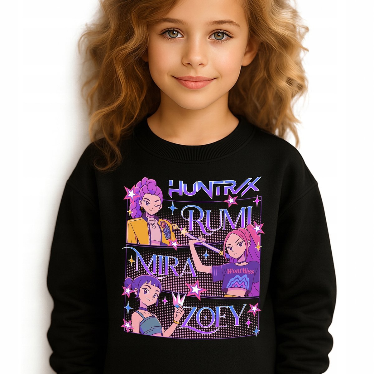 Bluza Dziecięca czarna KPOPOWE ŁOWCZYNIE K-pop Muzyka Wzory Rozmiar 104 cm