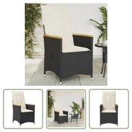 Fotele i krzesła ogrodowe - The Living Store Rozkładany fotel ogrodowy z poduszkami - czarny polirattan - Krzesło Ogrodowe - miniaturka - grafika 1