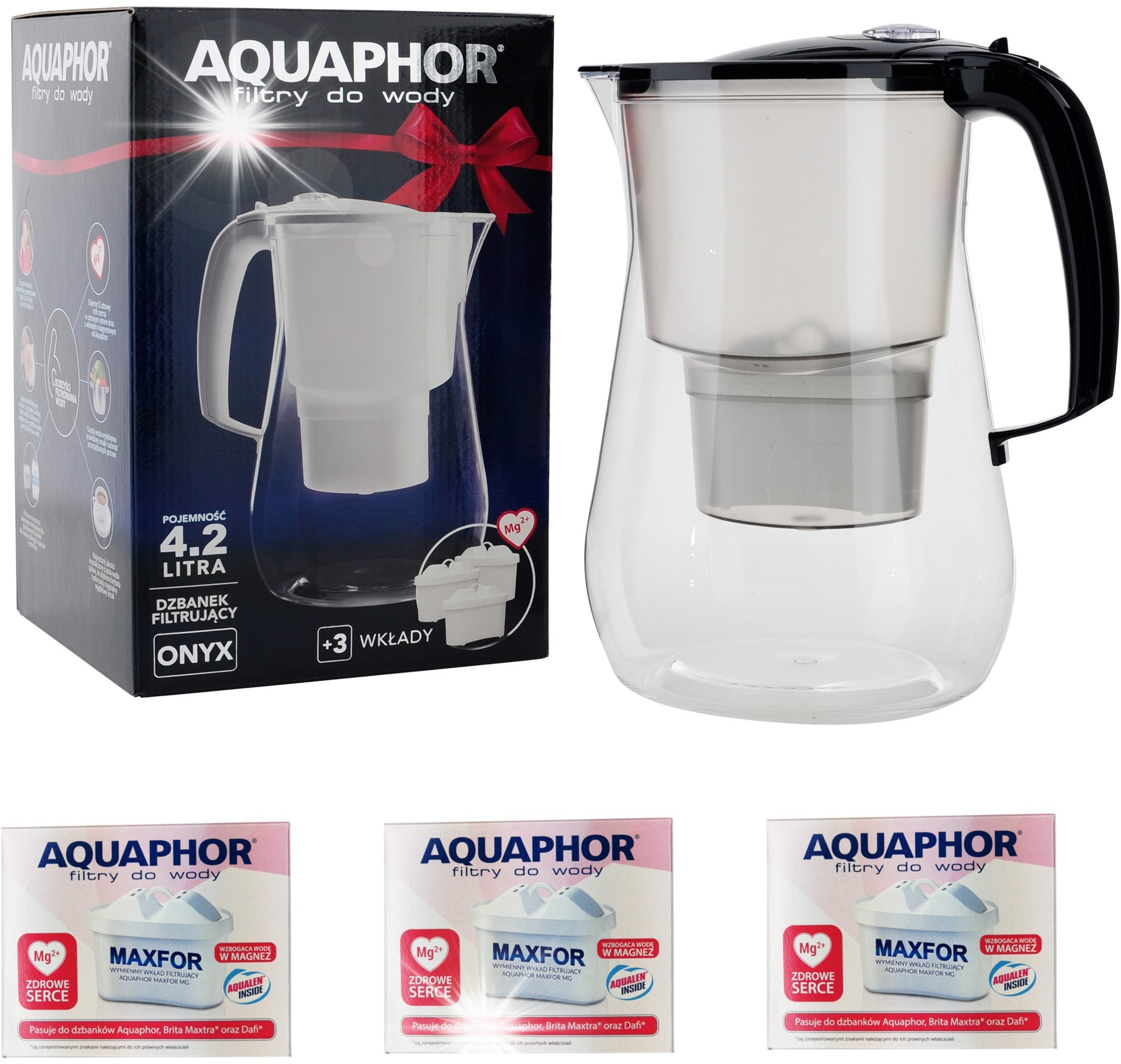 Dzbanek filtrujący Aquaphor Aquaphor ONYX Dzbanek Filtrujący 3 Wkłady Magnezowy System Do Wody 4,2 L