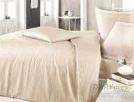 Pościel - Darymex Pościel satynowa 160x200 capuccino beżowa pasy jednobarwna Cizgili adamaszkowa - miniaturka - grafika 1
