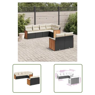 The Living Store 7-cz. zestaw wypoczynkowy do ogrodu - z poduszkami - czarny - Sofa Ogrodowa - Meble ogrodowe - miniaturka - grafika 1
