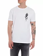 Koszulki męskie - Replay T-shirt męski z krótkim rękawem Burning Rose, 001 White, XL - miniaturka - grafika 1