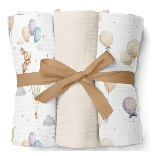 BOCIOLAND Pieluszki muślinowe bawełniane 70x70 cm 3-pack BEŻOWE zestaw