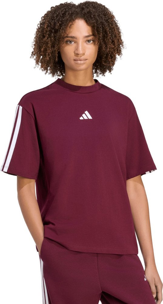 Adidas Koszulka damska adidas Essentials 3-Stripes Boyfriend bordowa KF6287 M