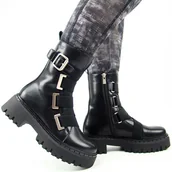 Botki damskie - BIG STAR OO274A256 workery damskie skórzane botki ocieplane - miniaturka - grafika 1