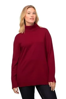 Swetry damskie - Ulla Popken Damski sweter z golfem, szerokie prążkowane ściągacze, sweter z długim rękawem, ciemnoczerwony, 46/48 - grafika 1