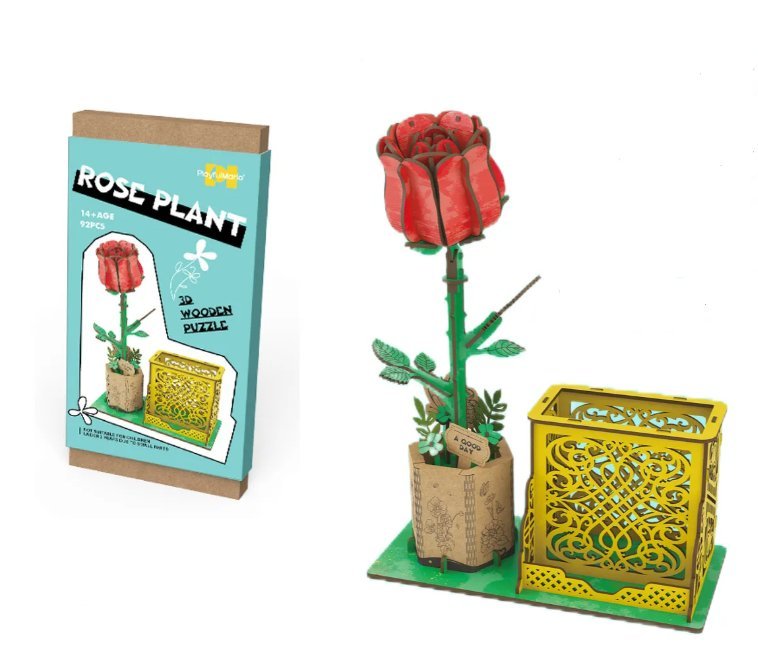 PUZZLE 3D DREWNIANE RÓŻA – ROSE PLANT, 92 ELEMENTY