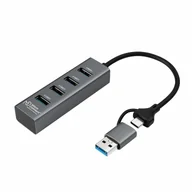 Huby USB - Microconnect USBHUB4-2IN1 huby i koncentratory USB 3.2 Gen 1 (3.1 Gen 1) Type-A 5000 Mbit/s Czarny - miniaturka - grafika 1