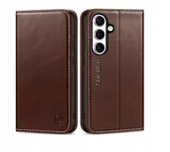 Portfele - Etui z klapką portfel skóra Shieldon do Samsung Galaxy S24 Fe brązowy - miniaturka - grafika 1