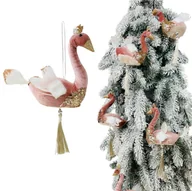 Bombki - ŁABĘDŹ WELUROWY RÓŻOWO-ZŁOTY - ZAWIESZKA NA CHOINKĘ 22 CM - miniaturka - grafika 1