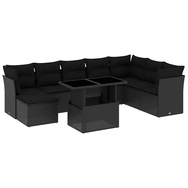 Modułowy zestaw mebli ogrodowych z poduszkami, czarny, rattan PE, 62x62x69