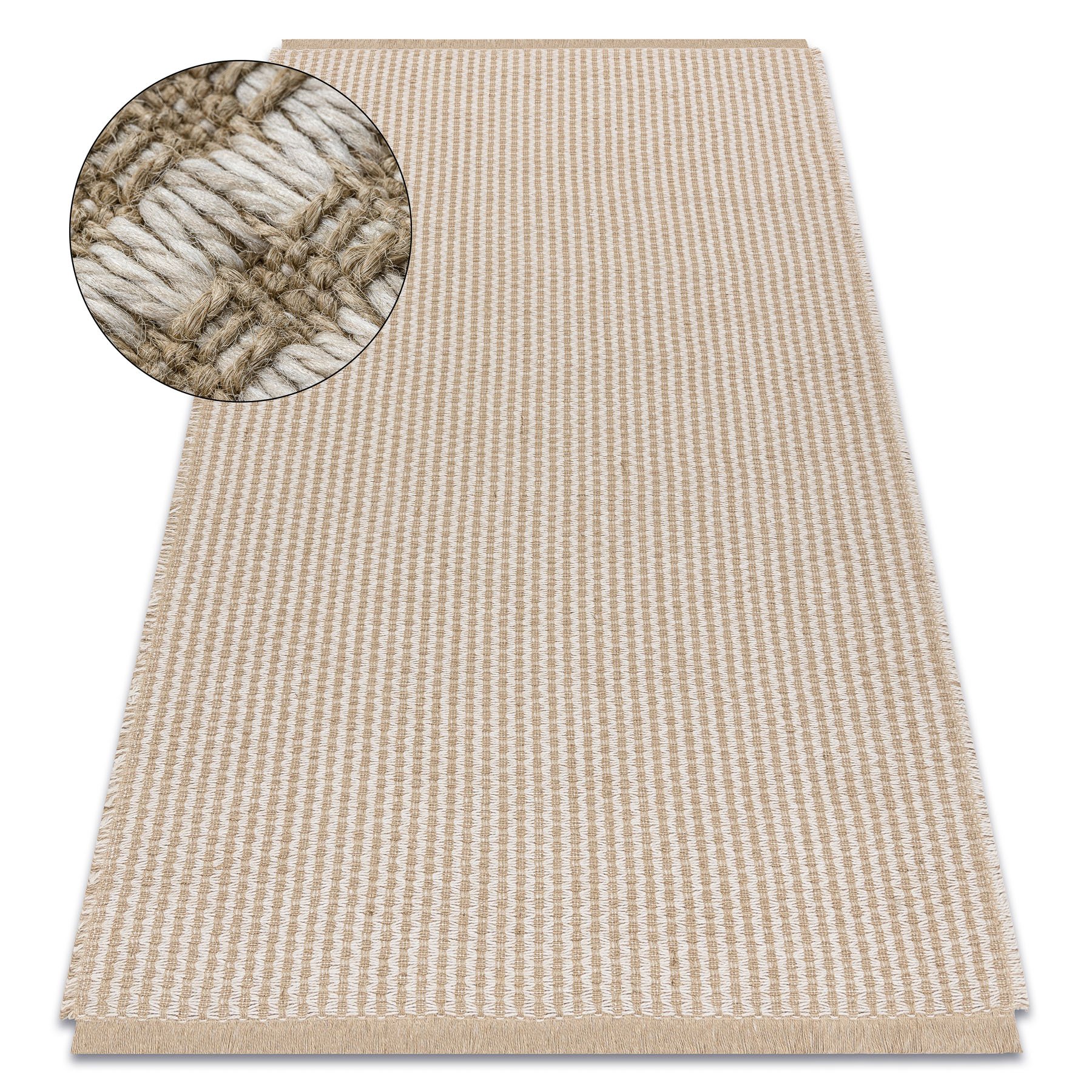 Dywan JUTE 3650 krem / beż linie - jutowy, płaskotkany, frędzle beżowy 60x100 cm