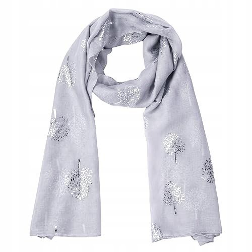 SZALIK DAMSKI SREBRNY FOLIOWY NADRUK BAWEŁNIANY DŁUGI MIĘKKI UNIWERSALNY