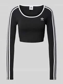 Bluzki damskie - Bluzka krótka z długim rękawem i wyhaftowanym logo - miniaturka - grafika 1