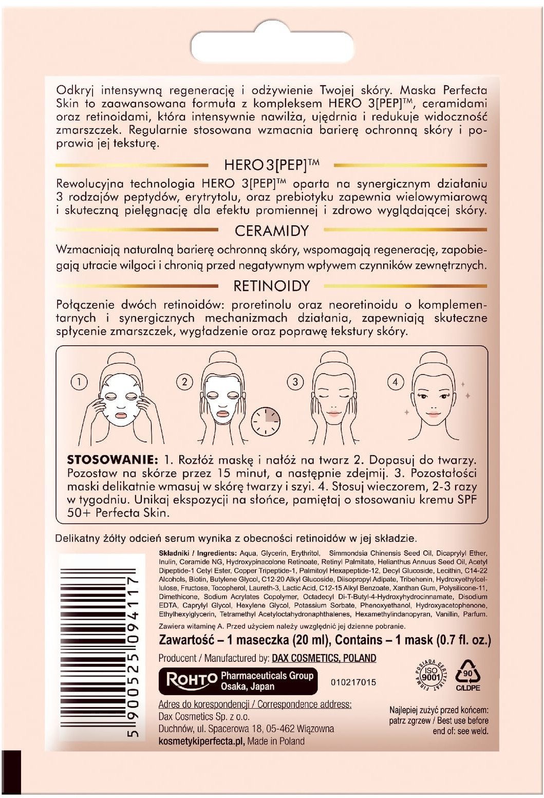 PERFECTA Skin Małgorzata Kożuchowska Odmładzająca maska - serum na tkaninie przeciwzmarszczkowa 20 ml