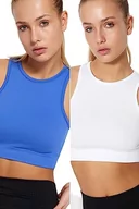 Biustonosze - Trendyol Damski sportowy biustonosz sportowy z wyciętym wiązaniem na szyi, biało-niebieski, XS/S, Biało-niebieski, XS-S - miniaturka - grafika 1