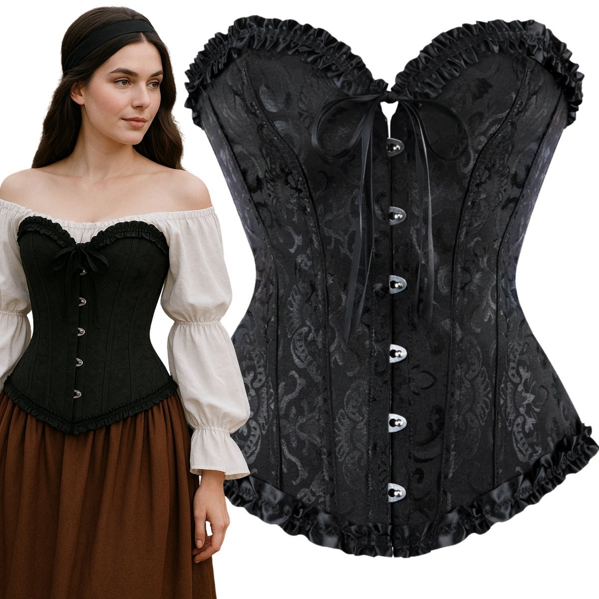 Gorset Overbust Sznurowany Wiązany Modelujący Talię Gotycki Cosplay S M