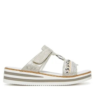 Klapki Rieker V02M6-40 Srebrny - Klapki i japonki damskie - miniaturka - grafika 1