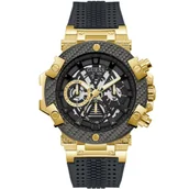 Zegarki męskie - Złoto-czarny zegarek męski Guess Carbon z czarnym paskiem GW0486G2 - miniaturka - grafika 1