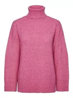 Swetry damskie - Bestseller A/S Damski sweter Pcnancy Ls Loose Roll Neck Knit Noos Bc, Shocking Pink, XL - miniaturka - grafika 1
