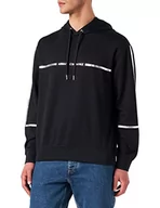 Bluzy męskie - Armani Exchange Męska bluza z kapturem i liniowym logo z przodu, kontrastowe linie na rękawach, bluza z kapturem, Niebieski/srebrny, S - miniaturka - grafika 1