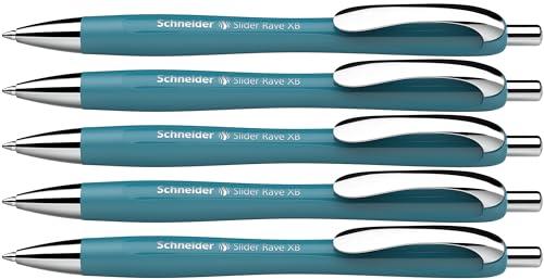 Schneider 132513 Slider Rave XB długopis (limitowana edycja specjalna w kolorze teal, Made in Germany), 5 sztuk, kolor wkładu: niebieski