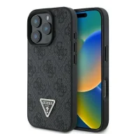 Etui i futerały do telefonów - Etui Guess Leather 4G Triangle Strass MagSafe na iPhone 16 Pro - czarne - miniaturka - grafika 1