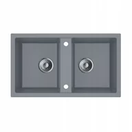 Zlewozmywaki - Milo Zlewozmywak 2-komorowy granitowy Bravo 76 x 44 cm szary - miniaturka - grafika 1