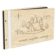 Albumy fotograficzne - Album Na Zdjęcia W Drewnianej Oprawie Z Czarnymi Kartami Z Grawerem Nasze Wspólne Wakacje Namiot Biwak Album Podróżniczy - miniaturka - grafika 1