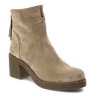 Botki damskie - Beżowe Botki Nessi Damskie Obuwie Na Obcasie - miniaturka - grafika 1