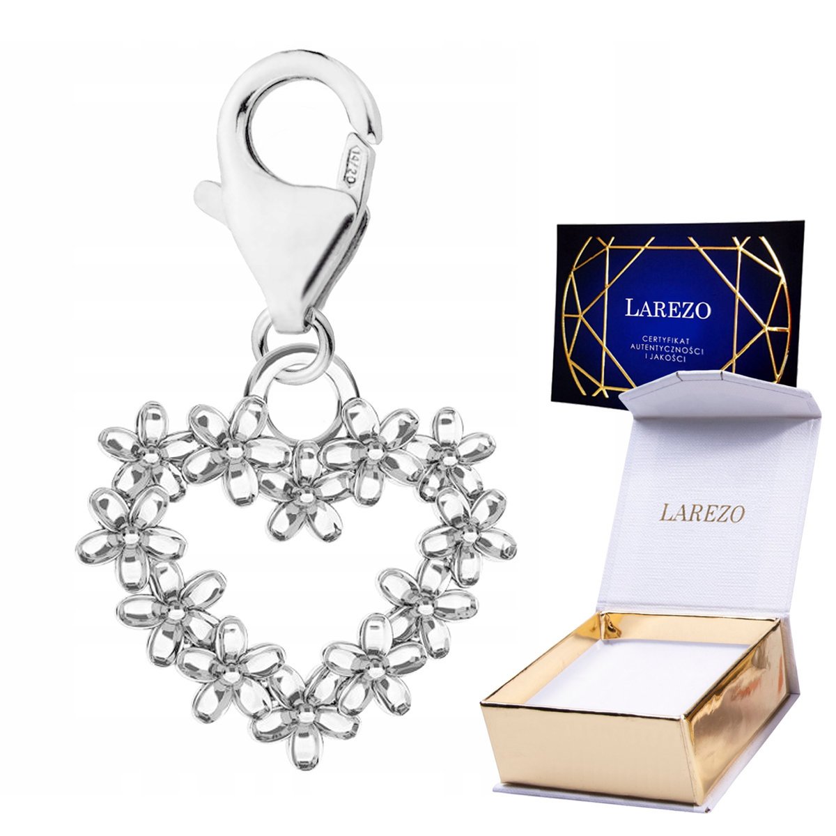 ZAWIESZKA SREBRNA Wisząca Serce z Kwiatami Serduszko Miłość Love SREBRO 925