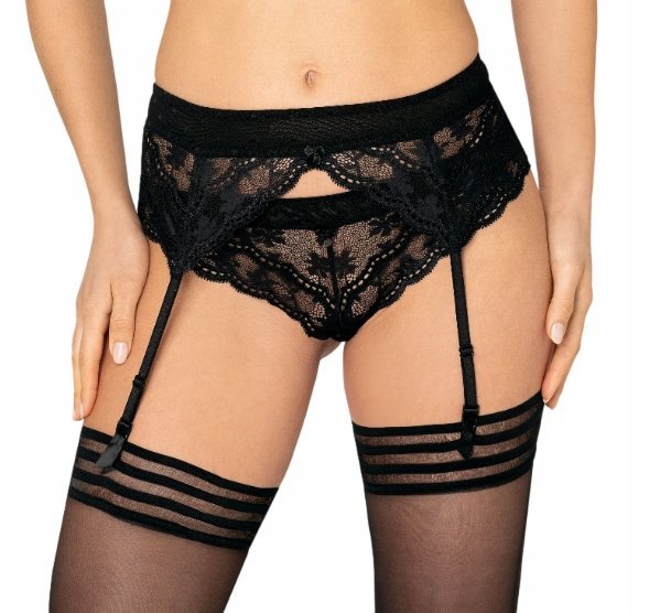 RÓŻA Lagerta Pas do pończoch CZARNY koronkowy r. L/XL