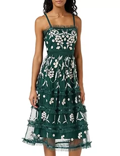 Maya Deluxe damska letnia sukienka Embroidered Midi Kwiatowe paski High Waist A Line Cut Everyday Casual for Wedding Guest Sukienki damskie, Szmaragdowa zieleń, 32 - Sukienki - miniaturka - grafika 1