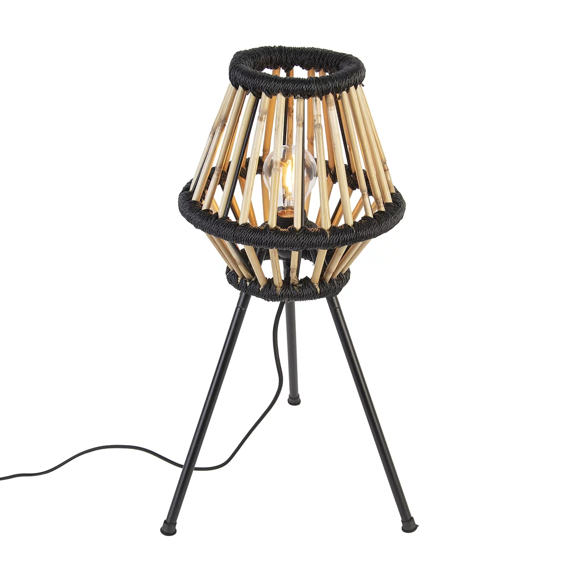 QAZQA Wiejska lampa stołowa statyw bambusowa z czarnym - Evalin