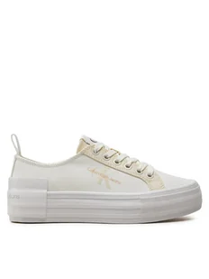 Calvin Klein Jeans Tenisówki Bold Vulc Flatf Low Lace Mix Mtl YW0YW01465 Écru - Trampki damskie - miniaturka - grafika 1
