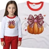 Piżamy dla dziewczynek - Piżama dziecięca Dynia Z Różową Kokardą W Panterkę Dzień Dyni 98/104 - VoloDonum - miniaturka - grafika 1