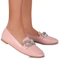 Mokasyny damskie - Buty Mokasyny Damskie Skórzane Avelana Różowe 40 - miniaturka - grafika 1