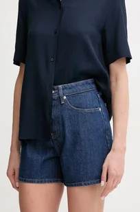 Tommy Hilfiger szorty jeansowe damskie kolor niebieski gładkie high waist WW0WW44385 - Spodnie sportowe damskie - miniaturka - grafika 1