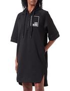 Sukienki - Love Moschino Damska sukienka z kapturem z krótkim rękawem, czarny, M - miniaturka - grafika 1