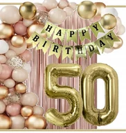 Balony i akcesoria - BALONY złote dekoracje na urodziny cyfra 50 lat beż wild rose gold - miniaturka - grafika 1