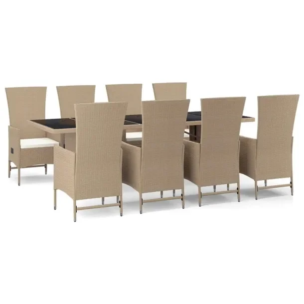 Zestaw mebli ogrodowych rattan PE, beżowy, stół 240x90x75 cm, 8 krzeseł